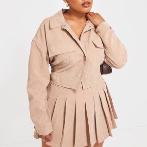 Plus Sand Cropped Cargo Pocket Shirt