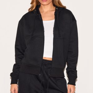 Black Oversized Hooded Zip Up Sweat Hoodie