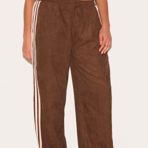 Plus Brown Peachskin Contrast Stripe Wide Leg Trousers