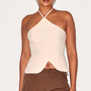 Almond Halterneck Long Top