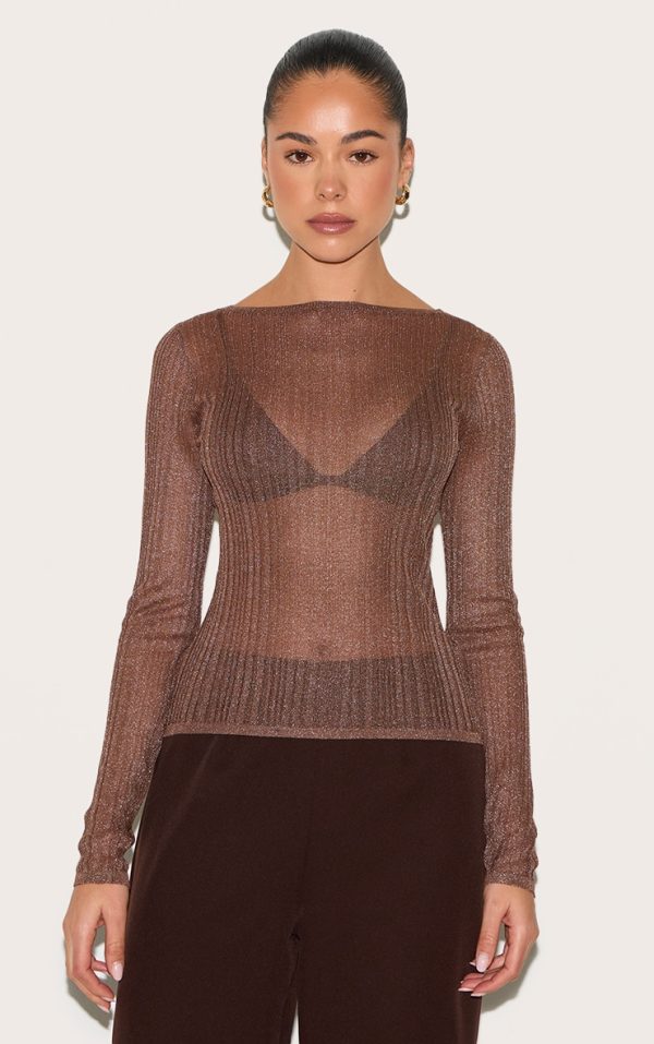 853895cbc44c0b0772031546bb71d12993dc4770_CNL7721_1_chocolate_sheer_knit_long_sleeve_boat_neck_top
