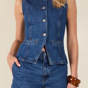 Dark Blue High Waist Tailored Denim Shorts