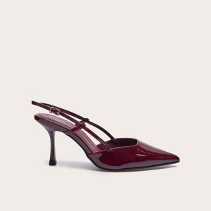 Wide Fit Burgundy PU Point Toe Court Heels