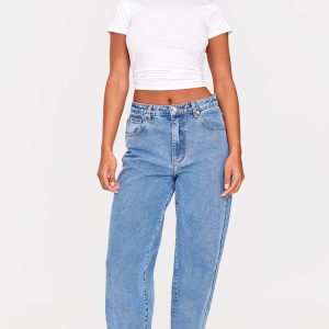 PRETTYLITTLETHING Mid Blue Wash High Waist Boyfriend Jeans