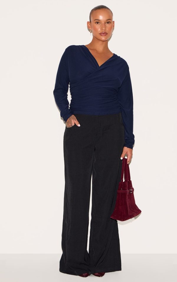 86344570275005134c903b404cceba538be7b0e7_CNM2637_3_plus_navy_soft_touch_ruched_long_sleeve_longline_top