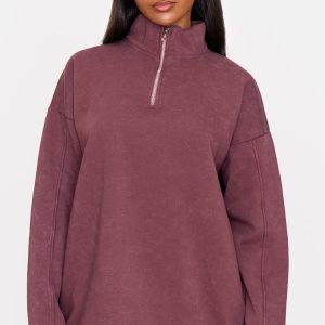 Burgundy Washed Quarter Zip Sweatshirt