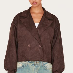 Chocolate Faux Suede Balloon Sleeve Trench Coat