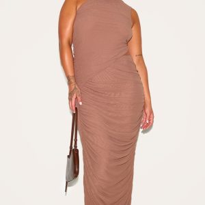 Plus Mushroom One Shoulder Ruched Maxi Dress