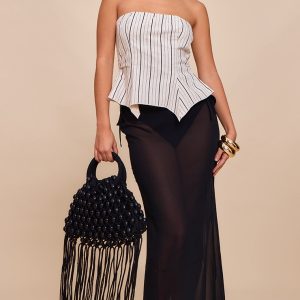 Black Sheer Low Rise Maxi Skirt