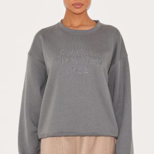 Grey Embroidered Boxy Sweatshirt