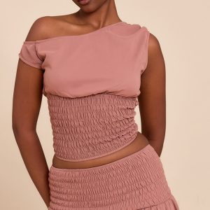 Mauve Gathered Off The Shoulder Crop Top
