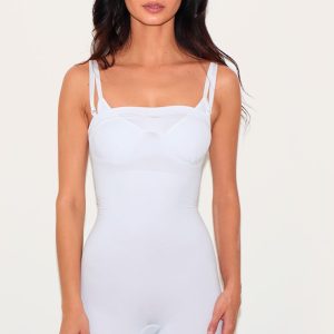 White Bandeau Removable Strap Shapewear Bodysuit