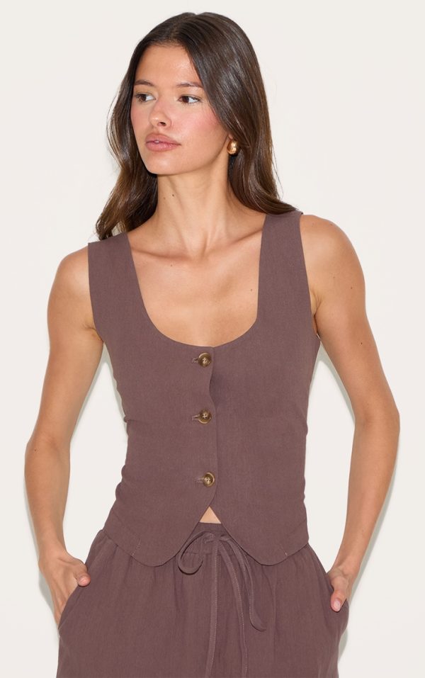 880f43d114b2760ddbc14306202d75f93e102a26_CNM1797_1_dark_brown_tailored_scoop_neck_fitted_waistcoat