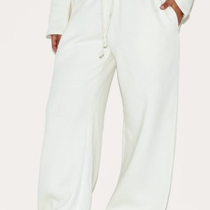Petite Cream Wide Leg Elastic Waist Drawstring Joggers