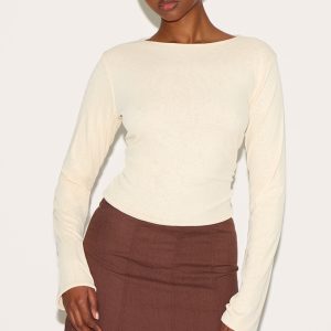 Almond Onion Skin Boatneck Flute Sleeve Long Top