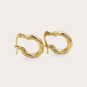 Real Gold Plated Mini Twist Detail Thin Hoop Earrings
