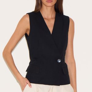 Black  Boxy Asymmetric Waistcoat