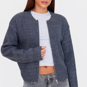 Tall Charcoal Knitted Zip Up Cardigan
