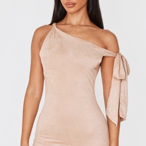 Petite Stone Faux Suede Tie Detail Mini Dress