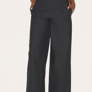 Black Lace Waist Detail Woven Wide Leg Trousers