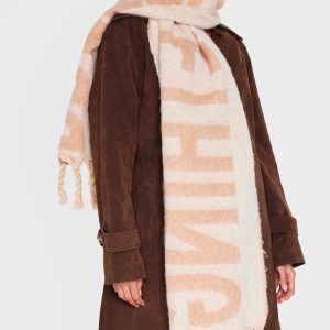 PRETTYLITTLETHING Beige Logo Blanket Tassel Scarf