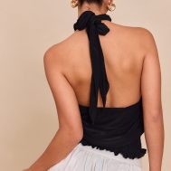 899dd81c09bf59d26ce37cba9090aa925cbd5927_CNM8015_4_black_double_layer_slinky_shirred_hem_halterneck_top