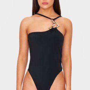 Black Gold Trim Asymmetric Swimsuit