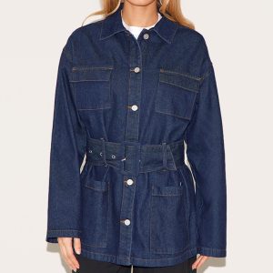 Indigo Oversized Belted Denim Jacket