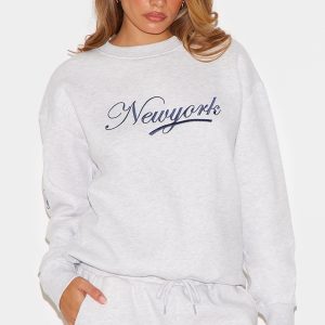 Ash Grey New York Embroidered Boxy Sweat