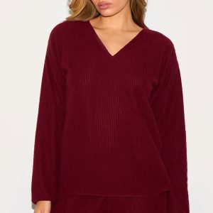 Burgundy Soft Rib Slouchy Long Top