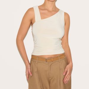 Almond Asymmetric Strap Detail Vest Top