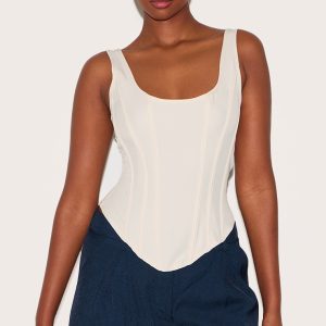 Cream Boned Dip Hem Longline Corset