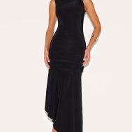 8a7abe3cb20481b2c53f4245c818c117ae1ad1c7_CNM6737_1_black_double_layer_slinky_asymmetrical_ruched_midaxi_dress