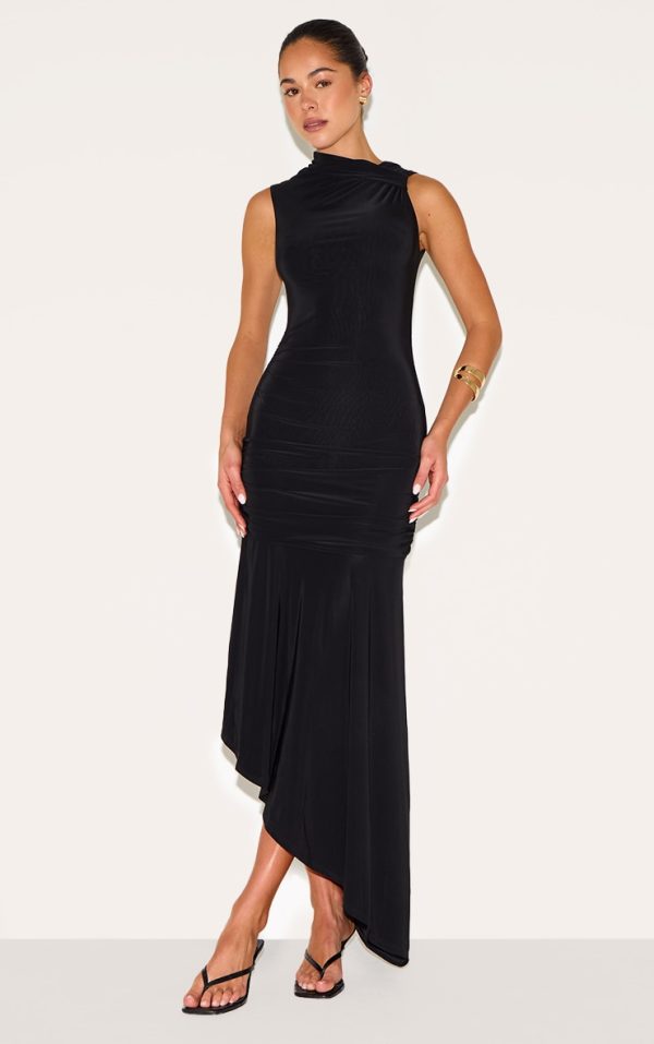 8a7abe3cb20481b2c53f4245c818c117ae1ad1c7_CNM6737_1_black_double_layer_slinky_asymmetrical_ruched_midaxi_dress