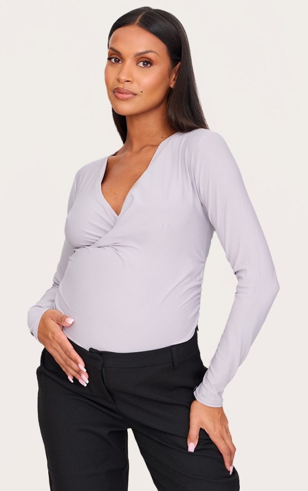 8a8437d92a2cb83c7c89645ed8527c59a786cc5a_CNM2876_1_maternity_light_grey_soft_touch_ruched_long_sleeve_longline_top