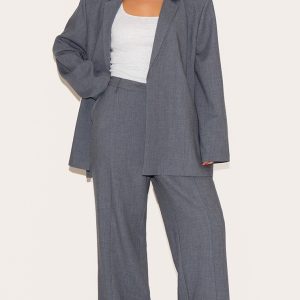 Plus Charcoal Wide Leg Split Hem Trousers
