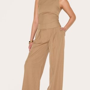 Light Brown Racer Neck Detail Top