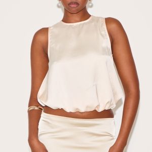 Almond Satin Bubble Hem Top