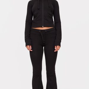 Black Low Rise Skinny Flare Trousers