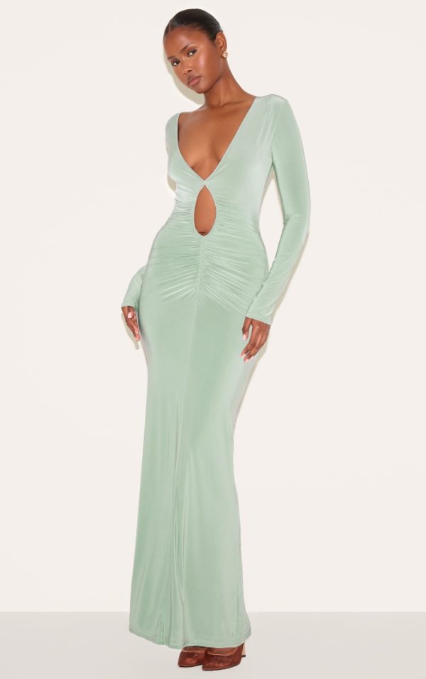 8b40aad8a27bb708d068f4178656c43481beb0ae_CNM8003_3_sage_green_double_layer_plunge_ruched_maxi_dress