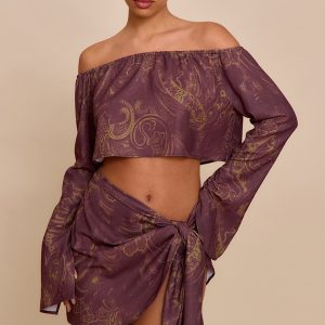Brown Paisley Print Woven Tie Side Mini Skirt