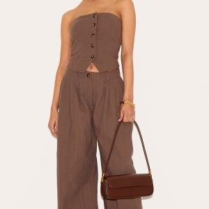 Petite Chocolate Woven Wide Leg Trousers