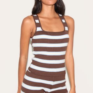 Brown Stripe Knit Scoop Neck Tank Top