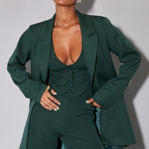 Dark Green Woven Oversized Suit Jacket