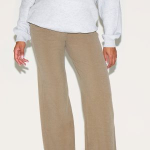 Maternity Khaki Ribbed Wide Leg Trousers