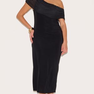 Plus Black Double Layer Slinky Mesh Overlay Maxi Dress