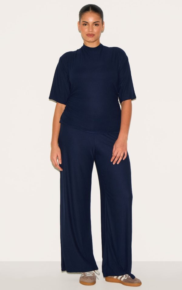 8c5ad8dce9dc7373a2906aea385e61bd52786d14_CNM2626_3_plus_navy_soft_touch_ruched_oversized_short_sleeve_t_shirt