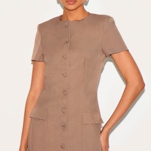 Clay Woven Tailored Short Sleeve Mini Dress