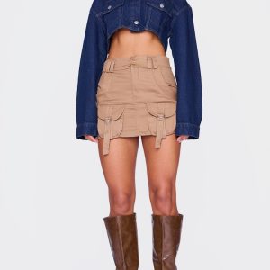Mocha Cargo Pocket Detail Micro Mini Skirt