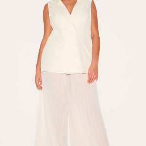 Plus Almond Waistcoat Overlay Chiffon Jumpsuit